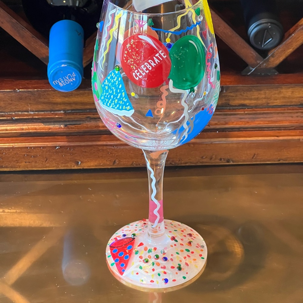 Hand painted Birthday celebration wine glass